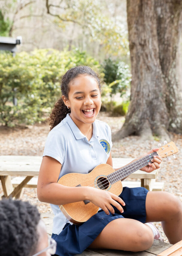Students playing instruments. 