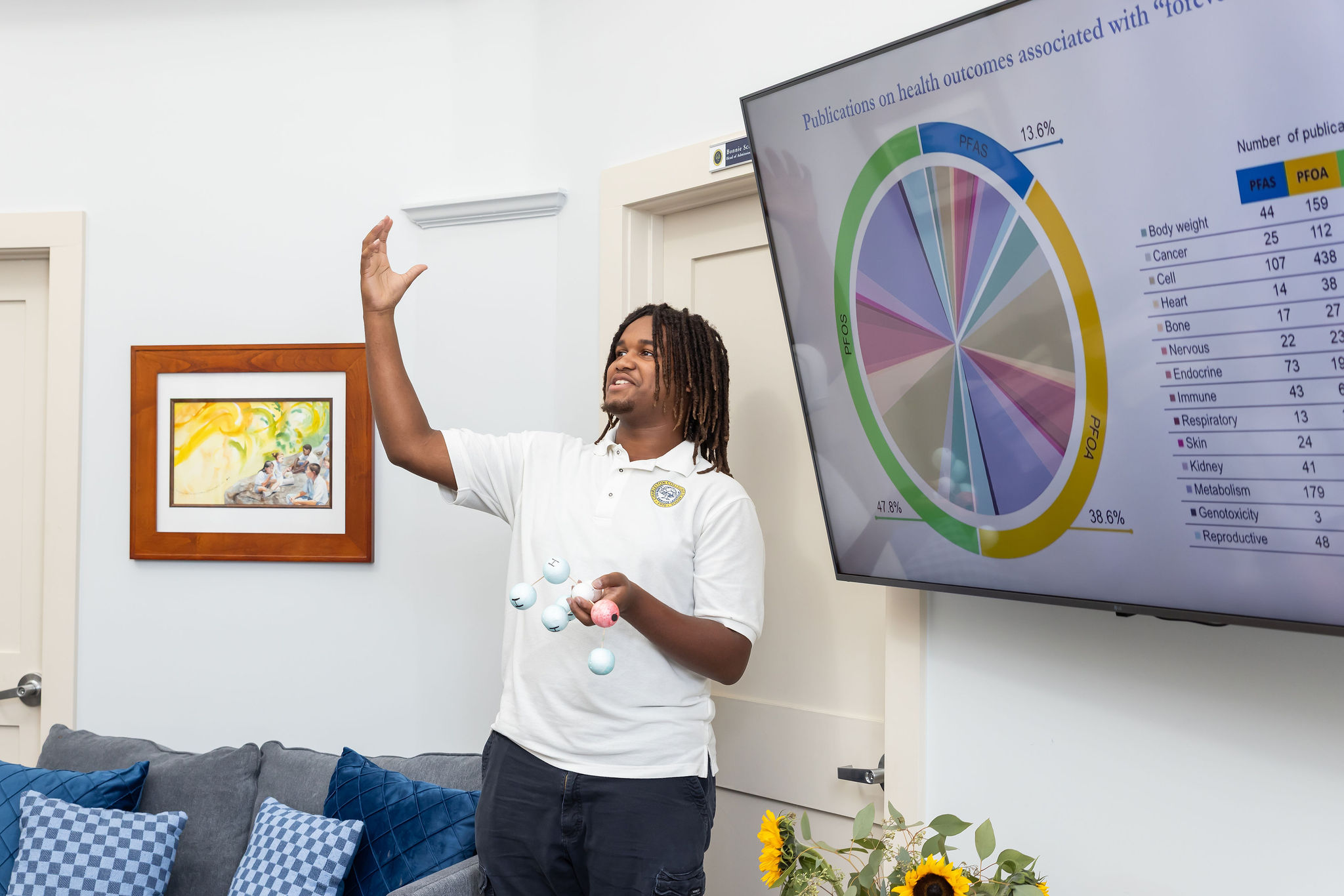 A student giving a science presentation.