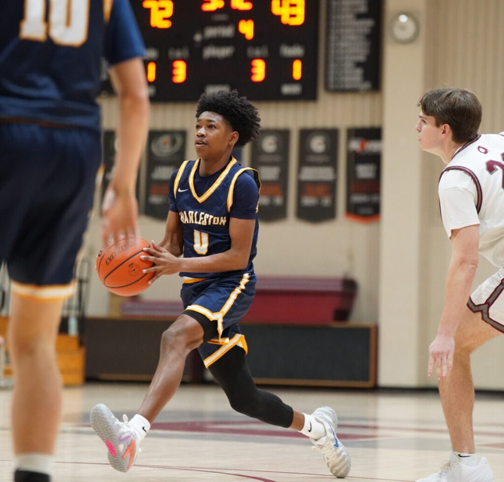 Charleston Collegiate Varsity basketball player during a game.