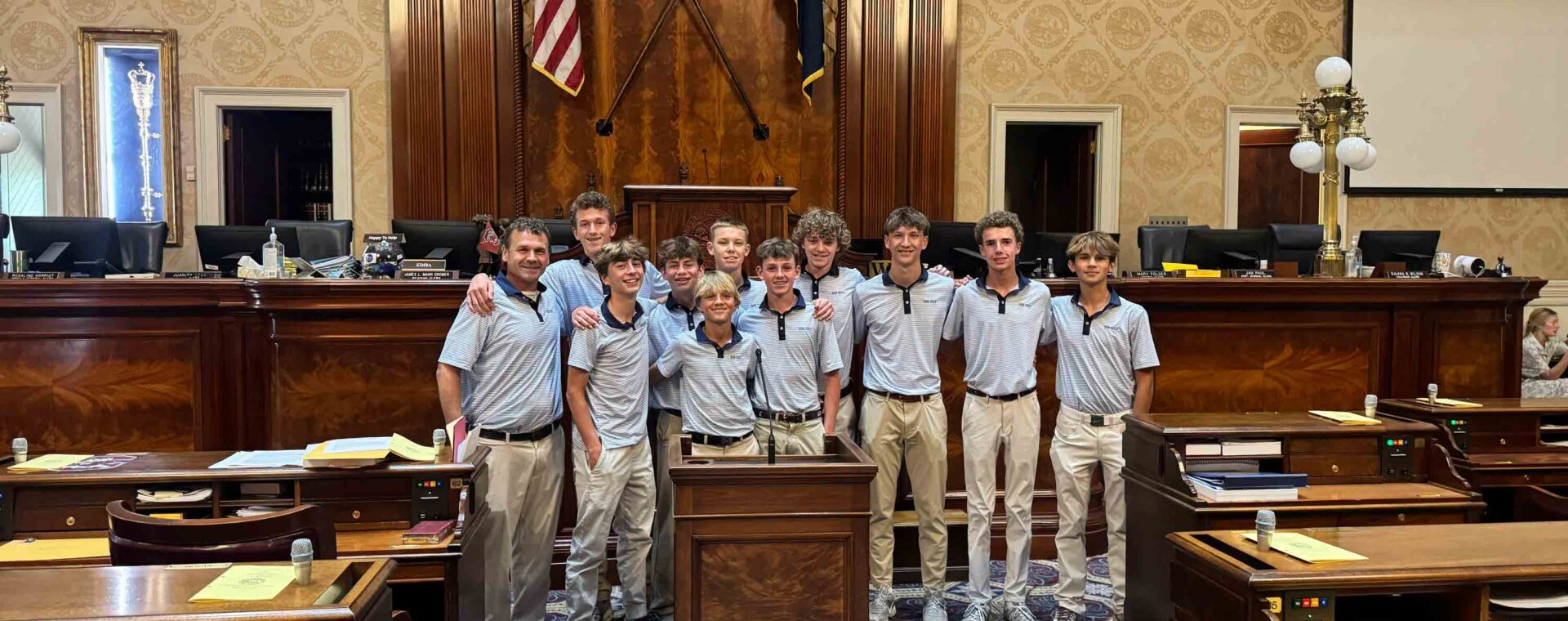 Charleston Collegiate Boys Varsity Golf Celebrates SCISA state champion win at the state house